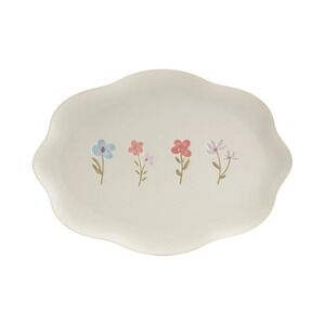 Haven 14" Scallop Floral Stoneware Serving Platter - White with Floral Debossed